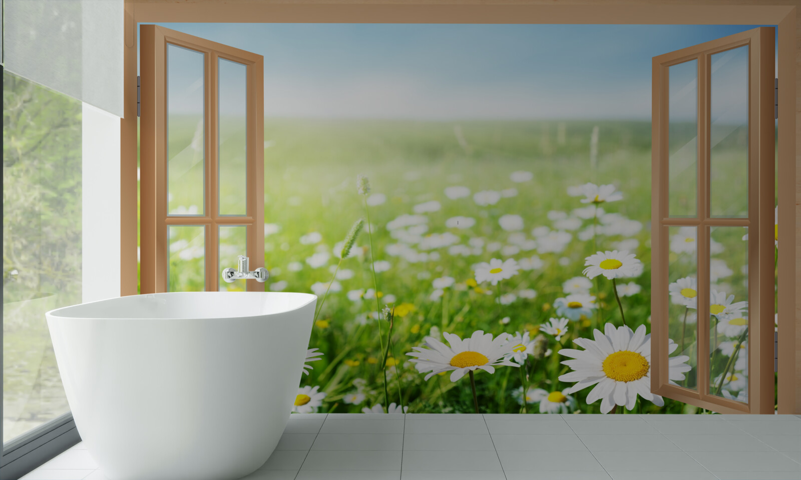 Papier peint panorama d'un champ de camomille