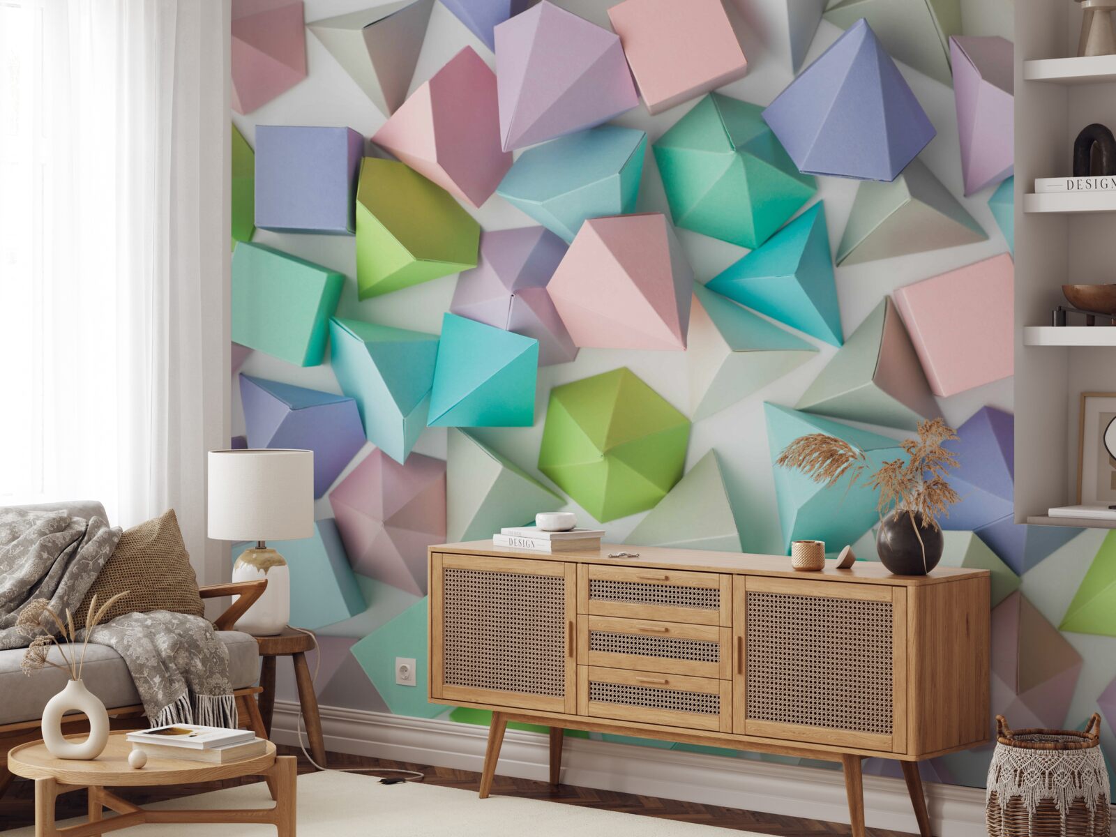 Papier peint des figures volumétriques de couleurs et de formes variées