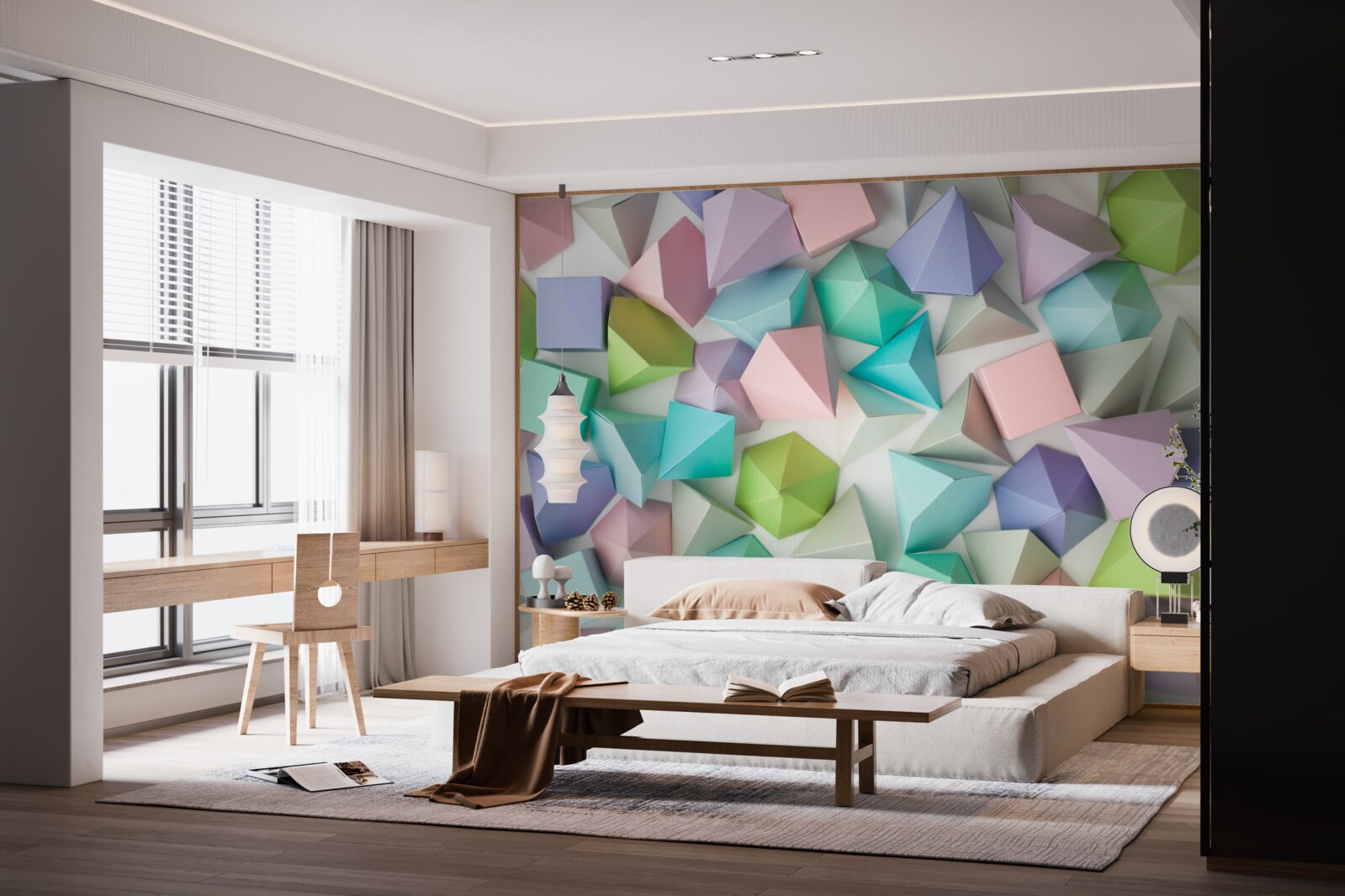 Papier peint des figures volumétriques de couleurs et de formes variées