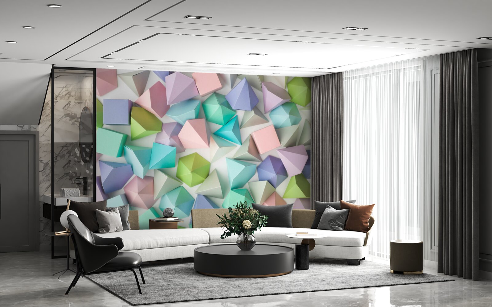 Papier peint des figures volumétriques de couleurs et de formes variées