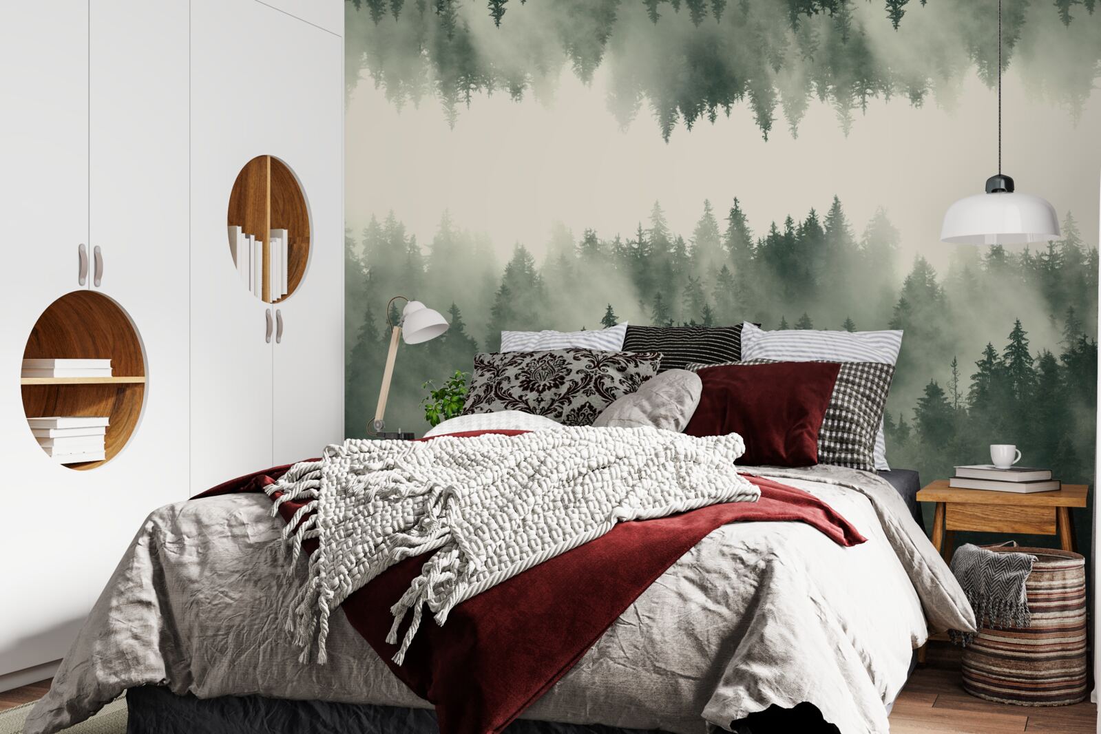 Papier peint forêt brumeuse avec une végétation dense