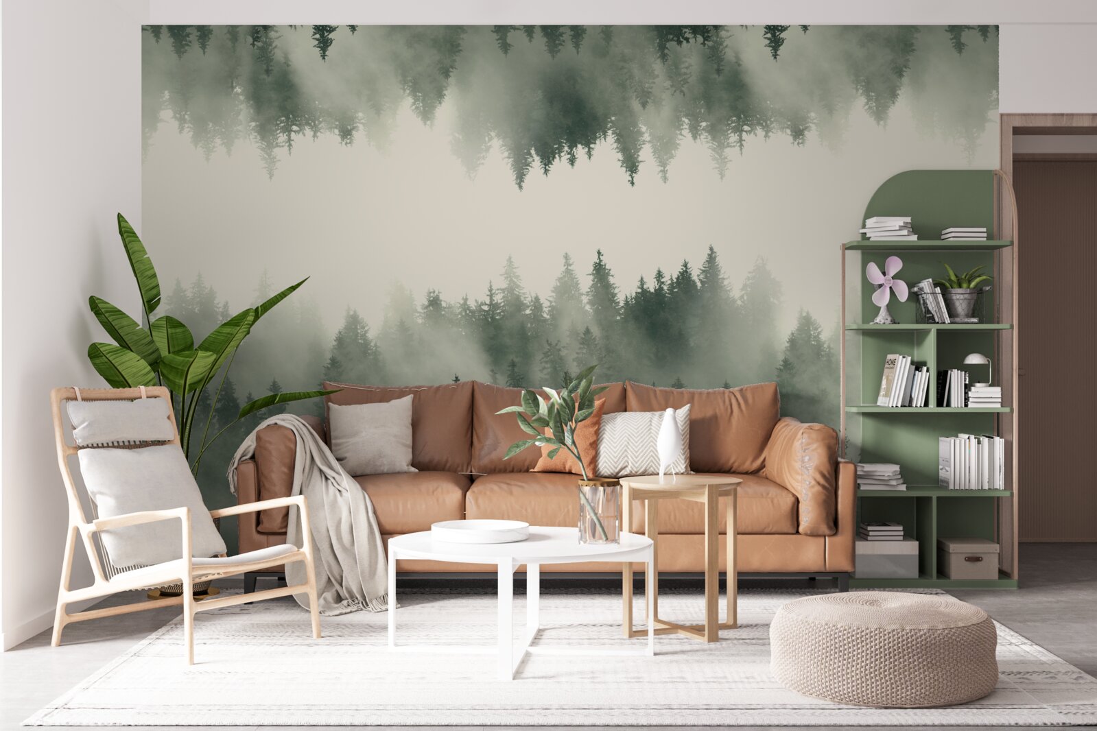 Papier peint forêt brumeuse avec une végétation dense