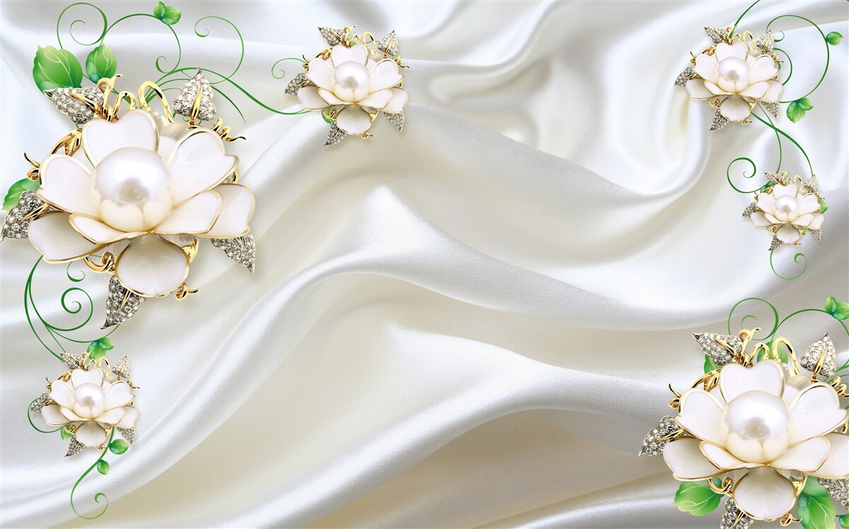 Papier peint des fleurs blanches sont placées sur un fond de satin blanc