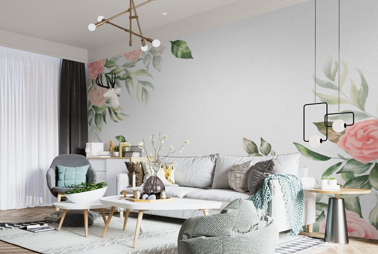 Papier peint fond floral sophistiqué