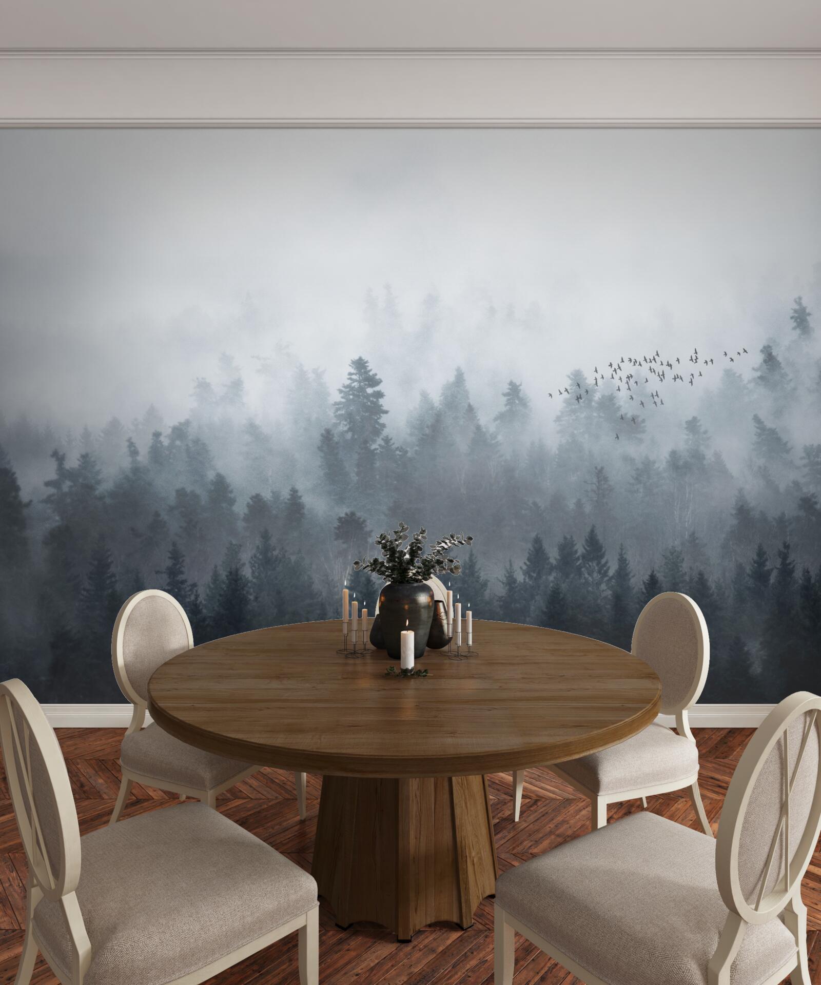 Papier peint forêt enveloppée de brume