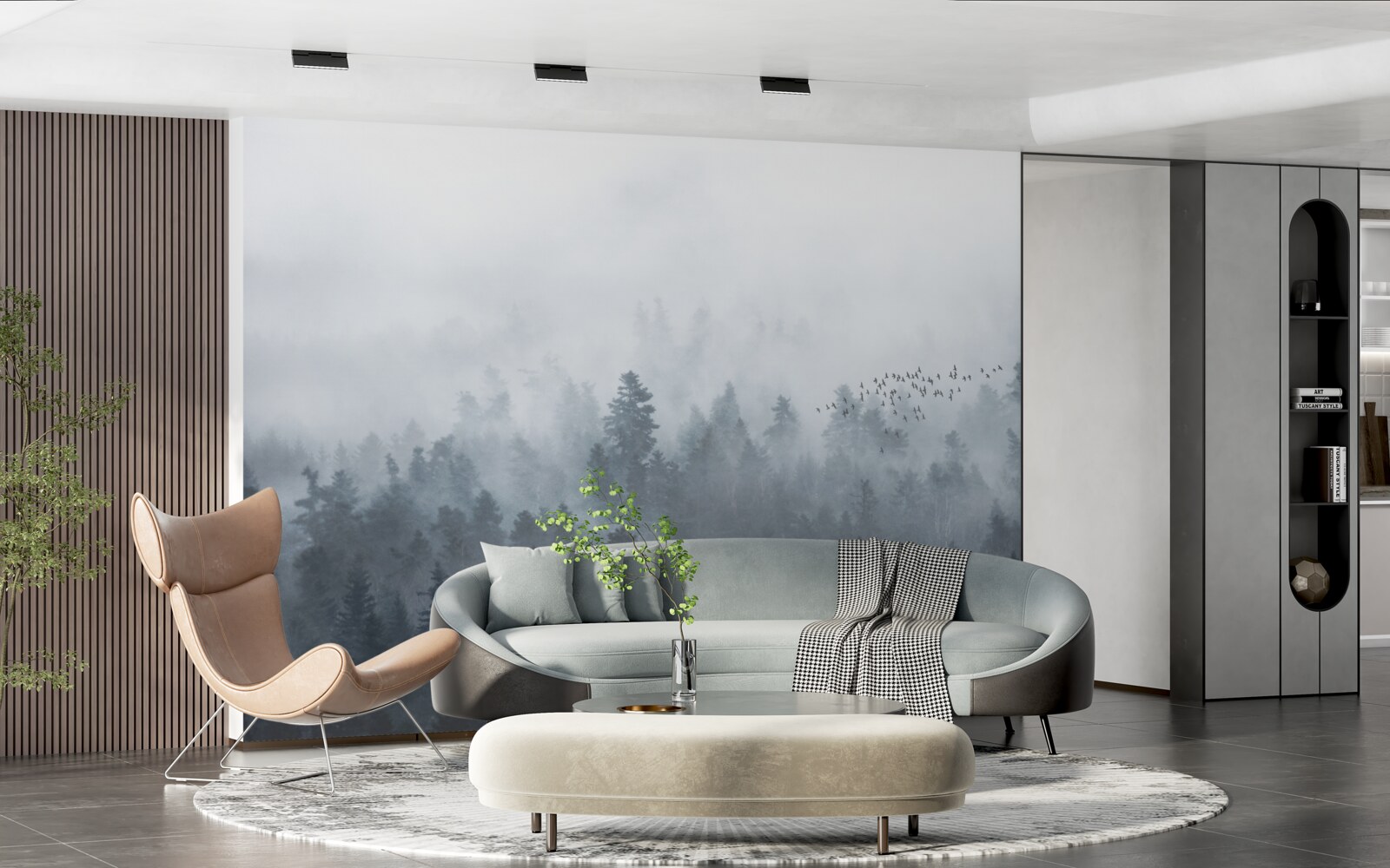 Papier peint forêt enveloppée de brume