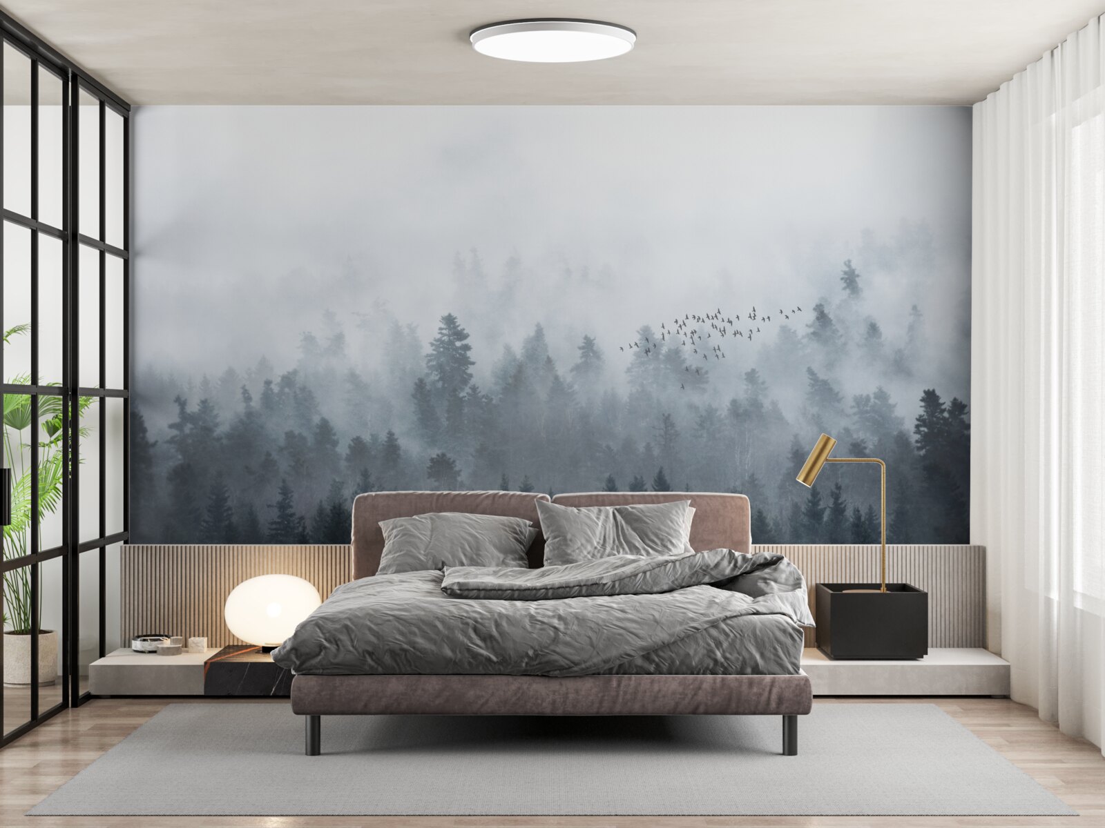 Papier peint forêt enveloppée de brume