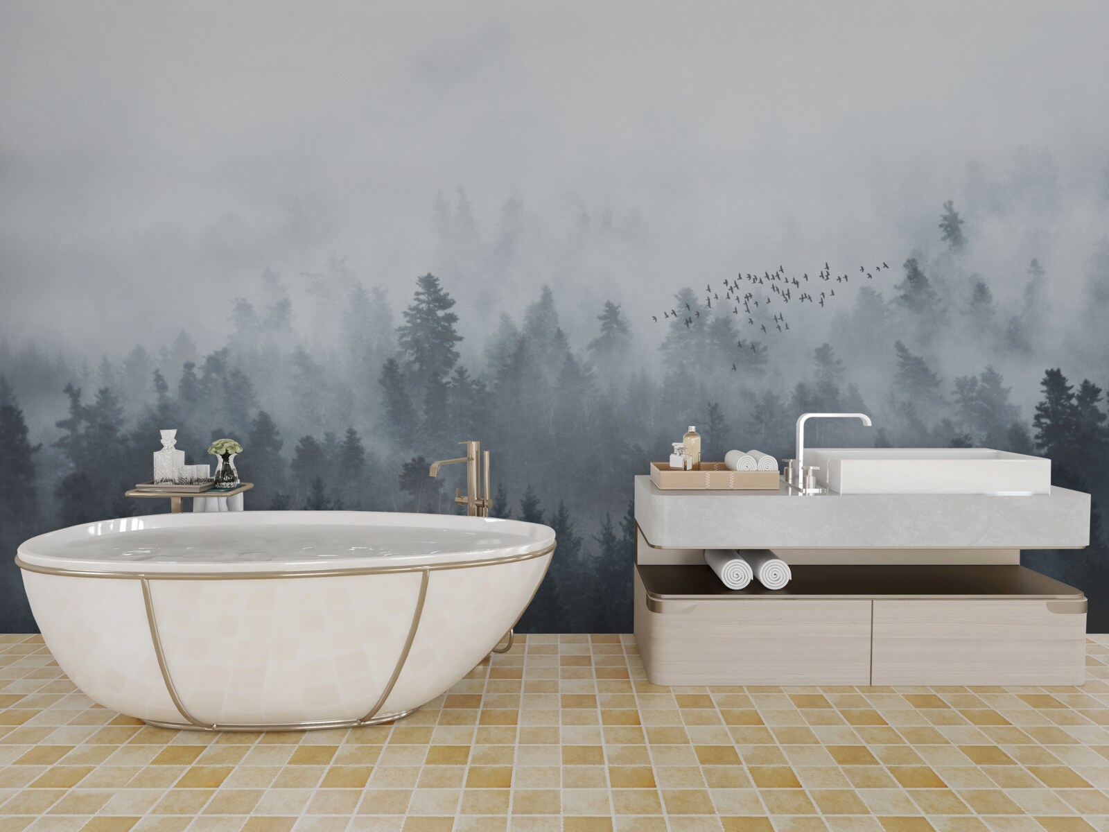 Papier peint forêt enveloppée de brume