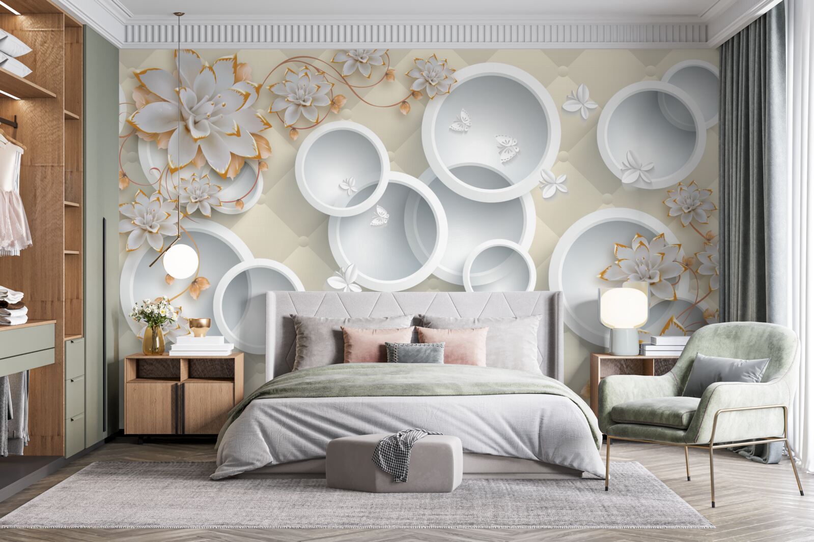 Papier peint fond clair avec cercles blancs