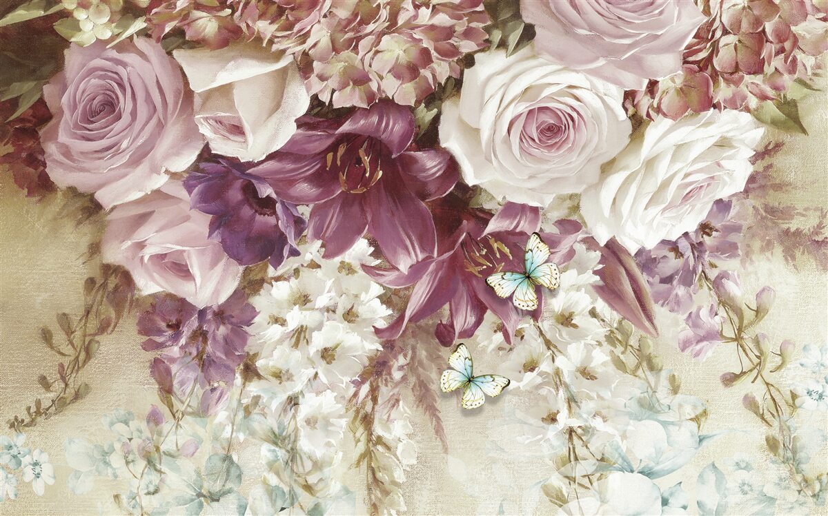 Papier peint arrangement floral aux couleurs pastel