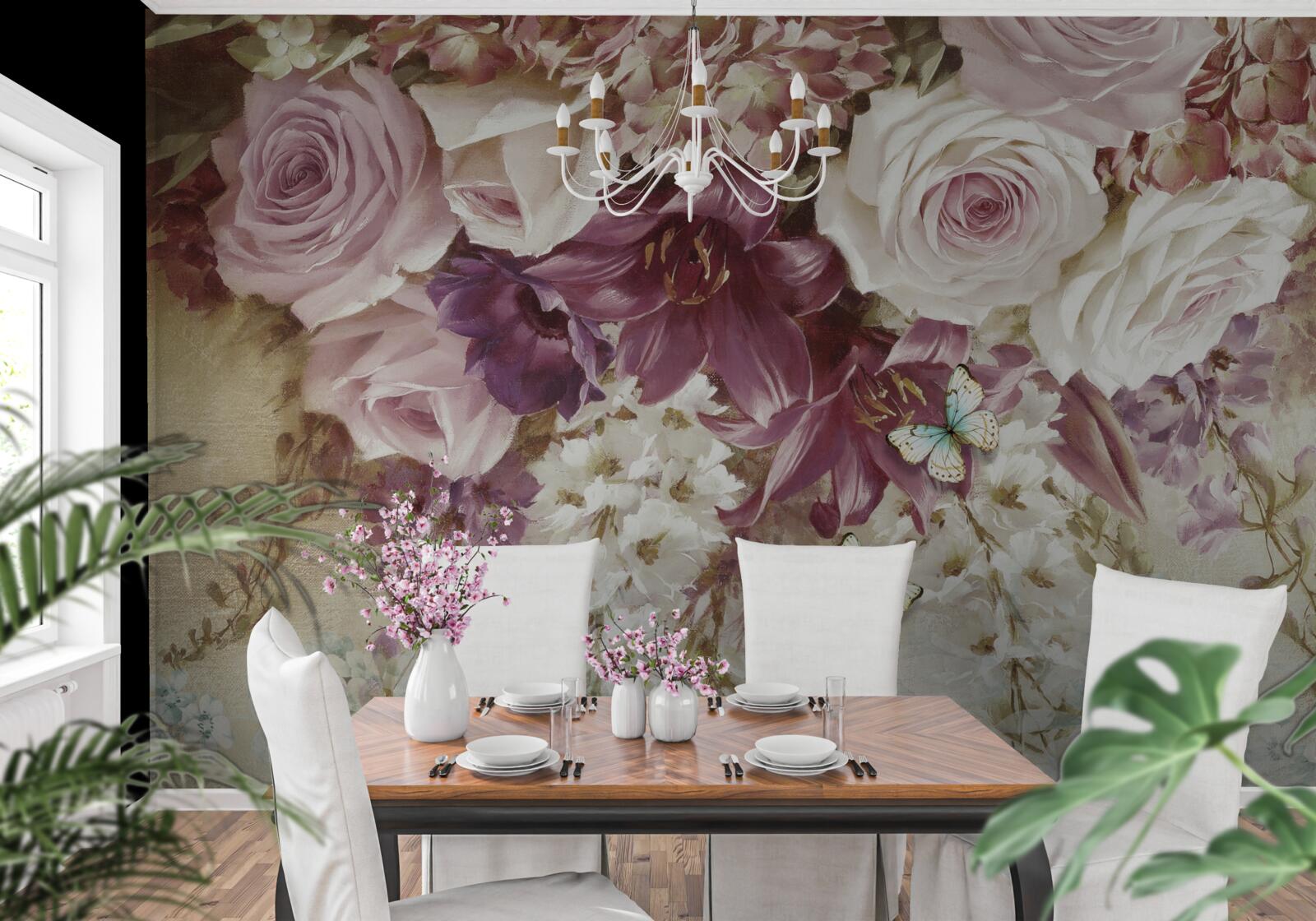 Papier peint arrangement floral aux couleurs pastel