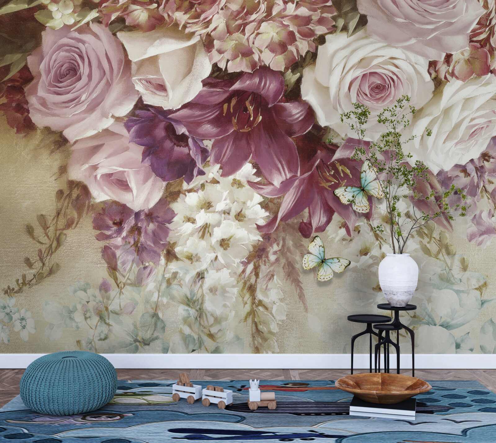 Papier peint arrangement floral aux couleurs pastel