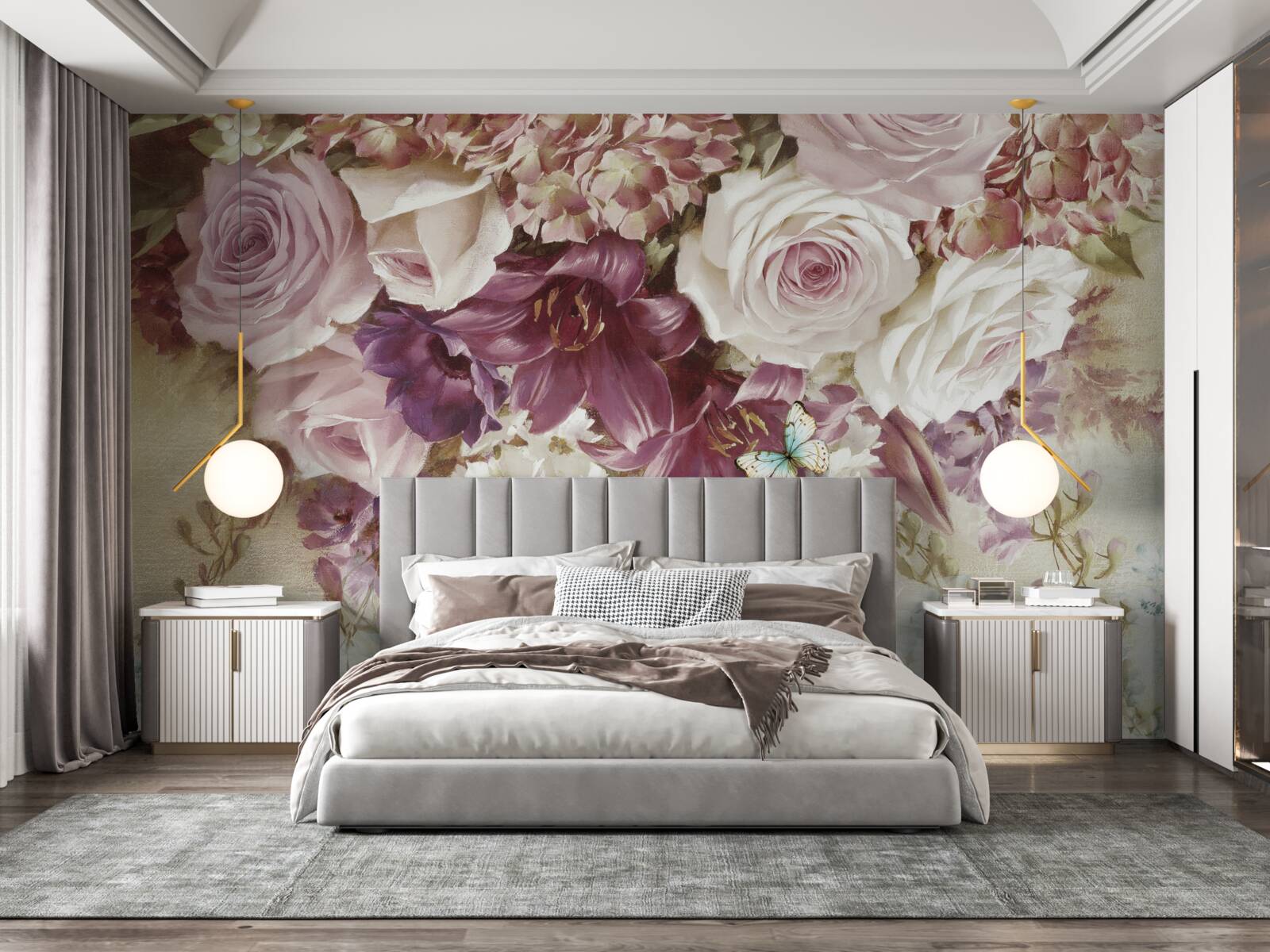 Papier peint arrangement floral aux couleurs pastel