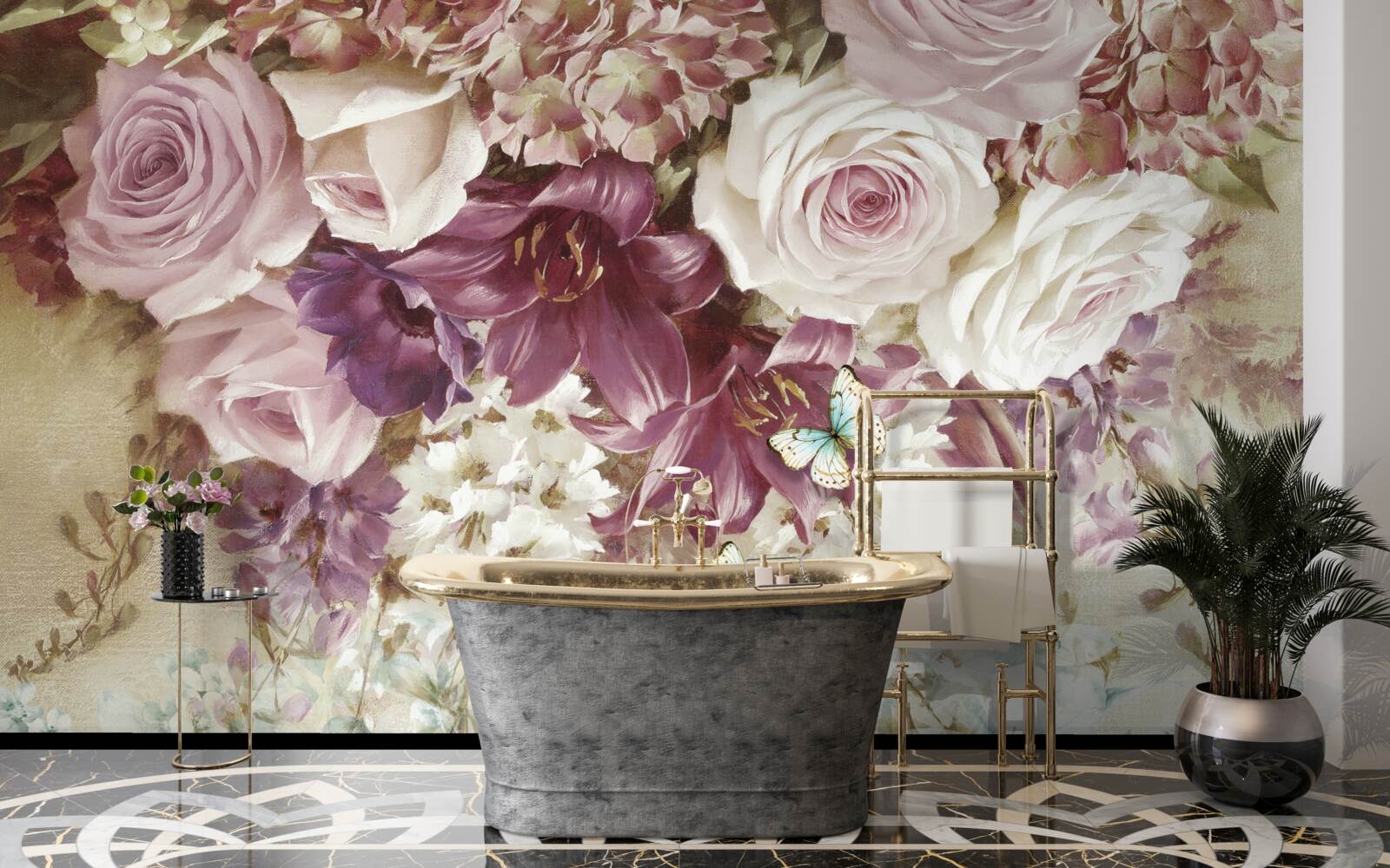 Papier peint arrangement floral aux couleurs pastel