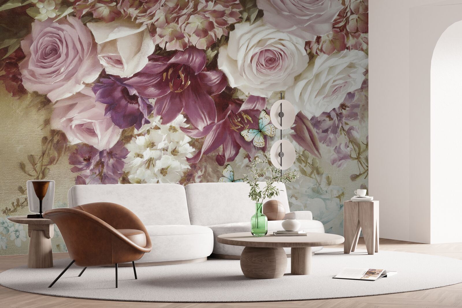 Papier peint arrangement floral aux couleurs pastel