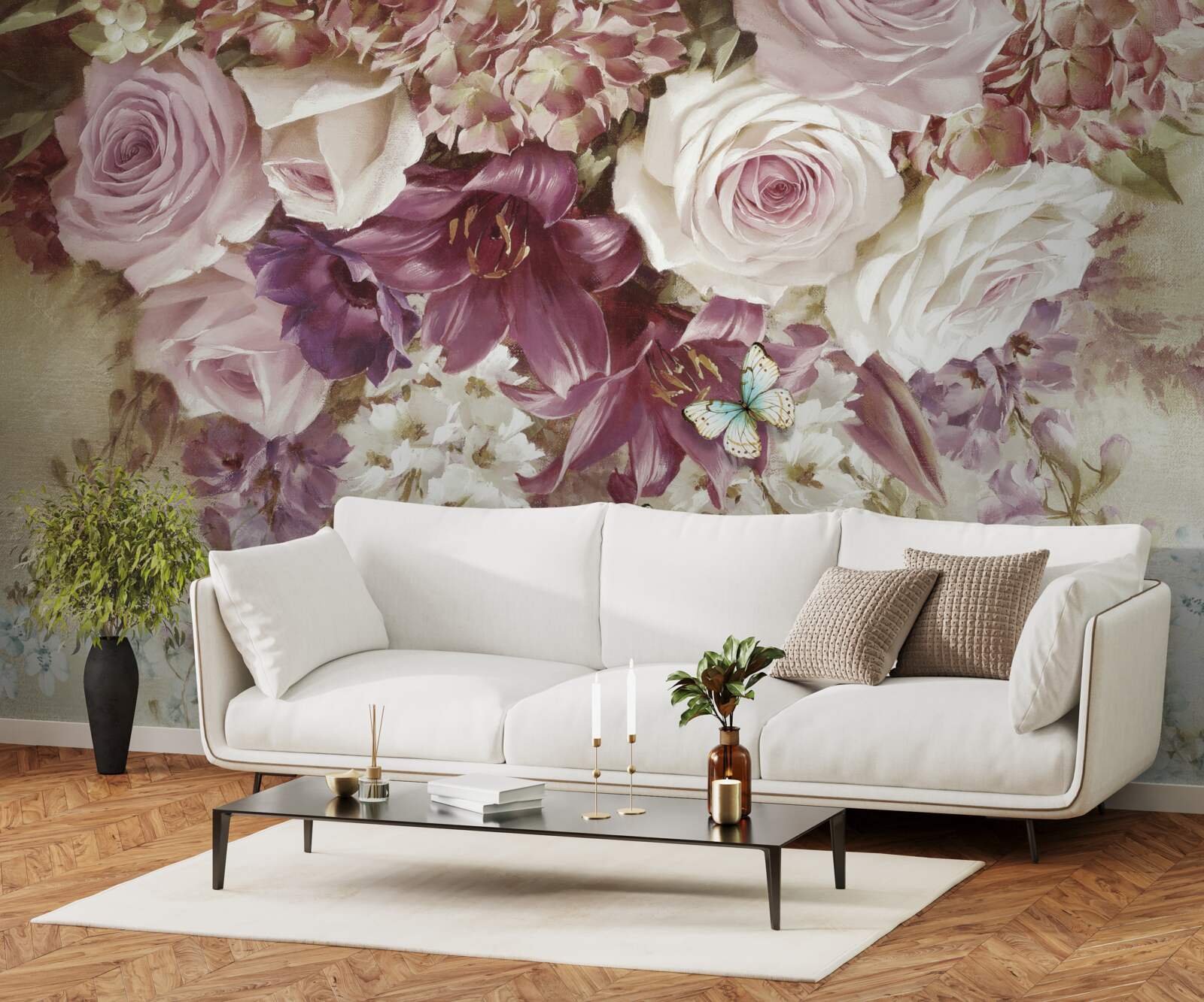 Papier peint arrangement floral aux couleurs pastel