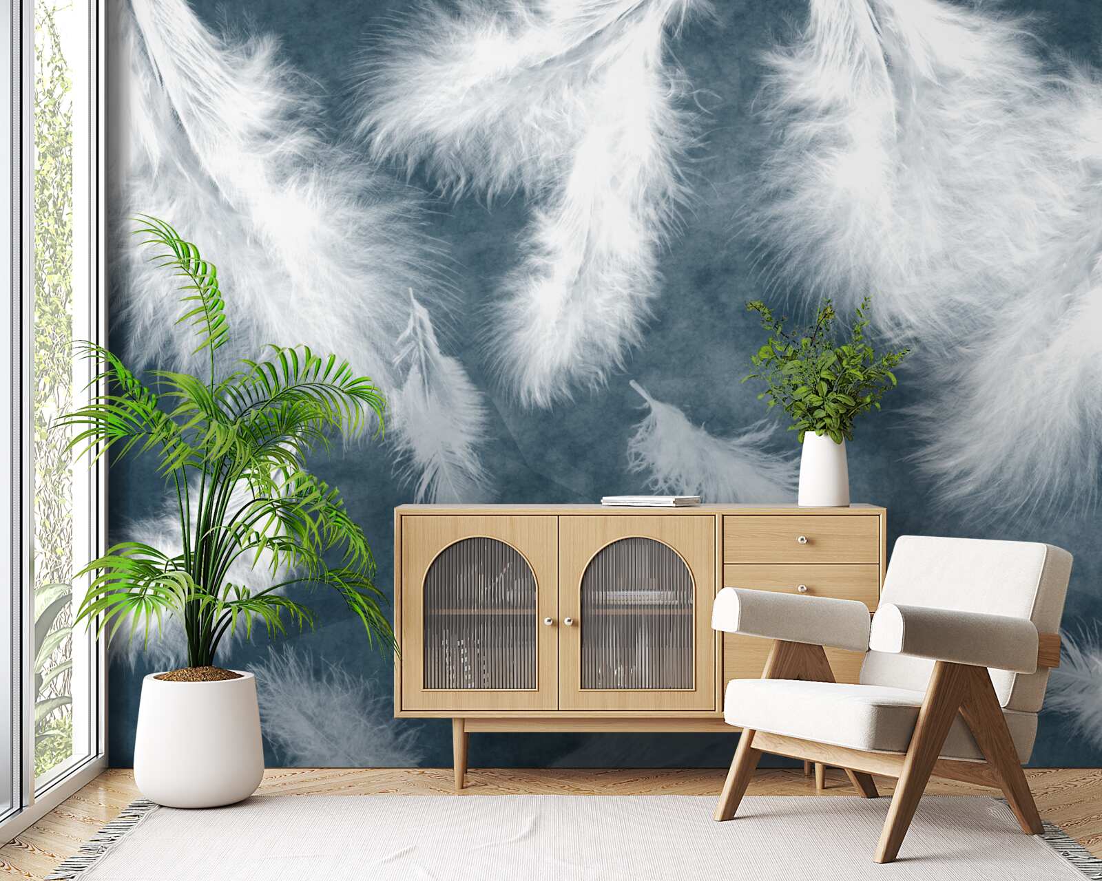 Papier peint des plumes blanches comme neige