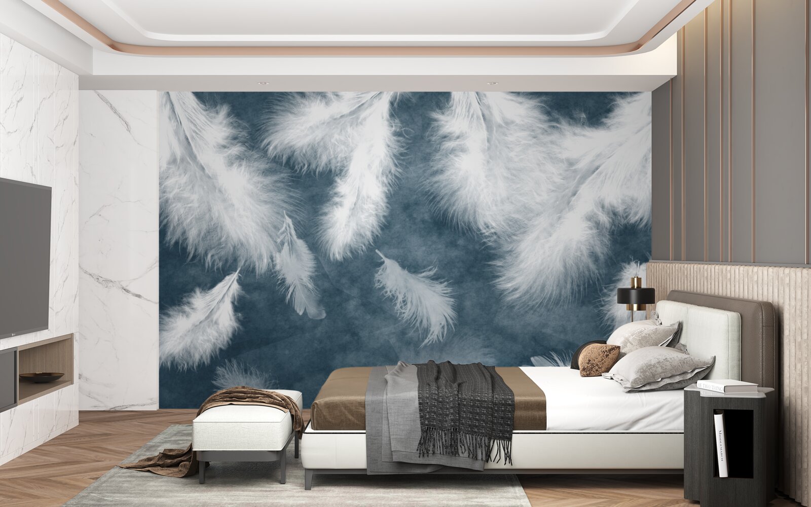 Papier peint des plumes blanches comme neige