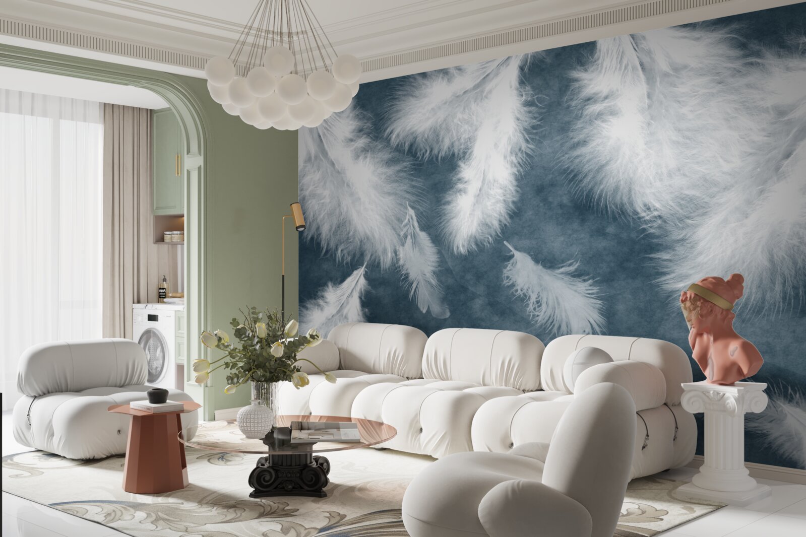 Papier peint des plumes blanches comme neige