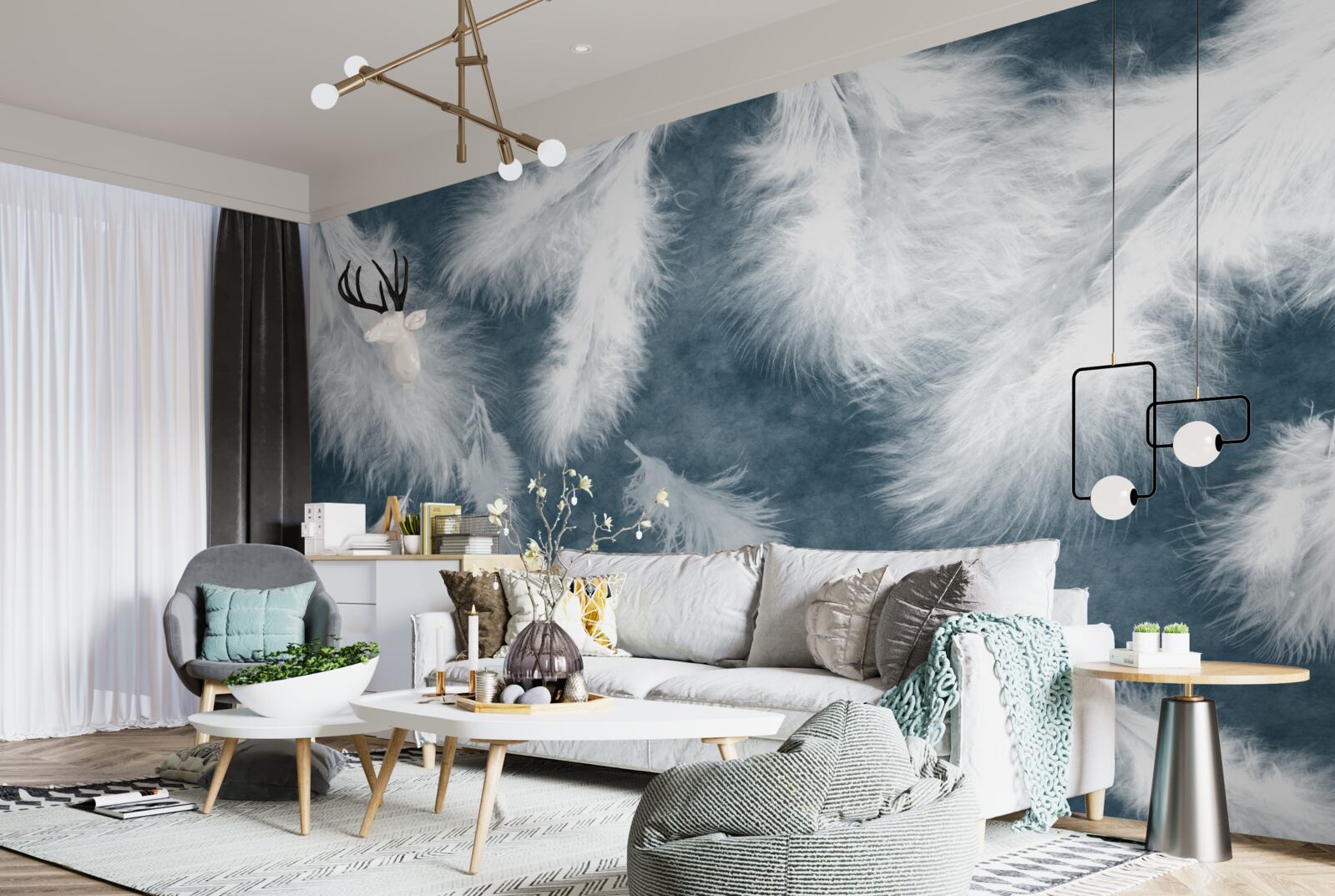 Papier peint des plumes blanches comme neige