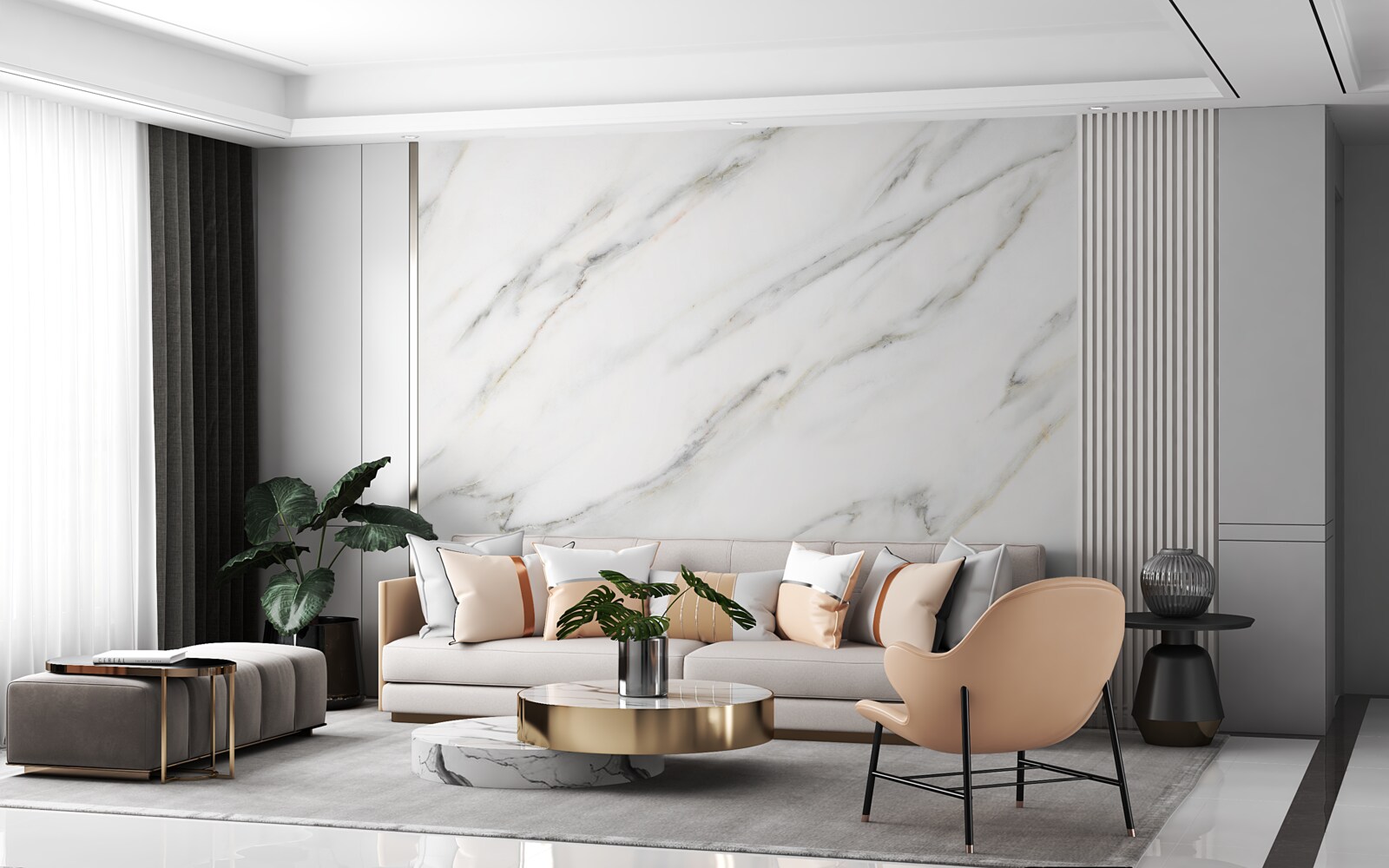 Papier peint fond avec motif de marbre blanc et gris