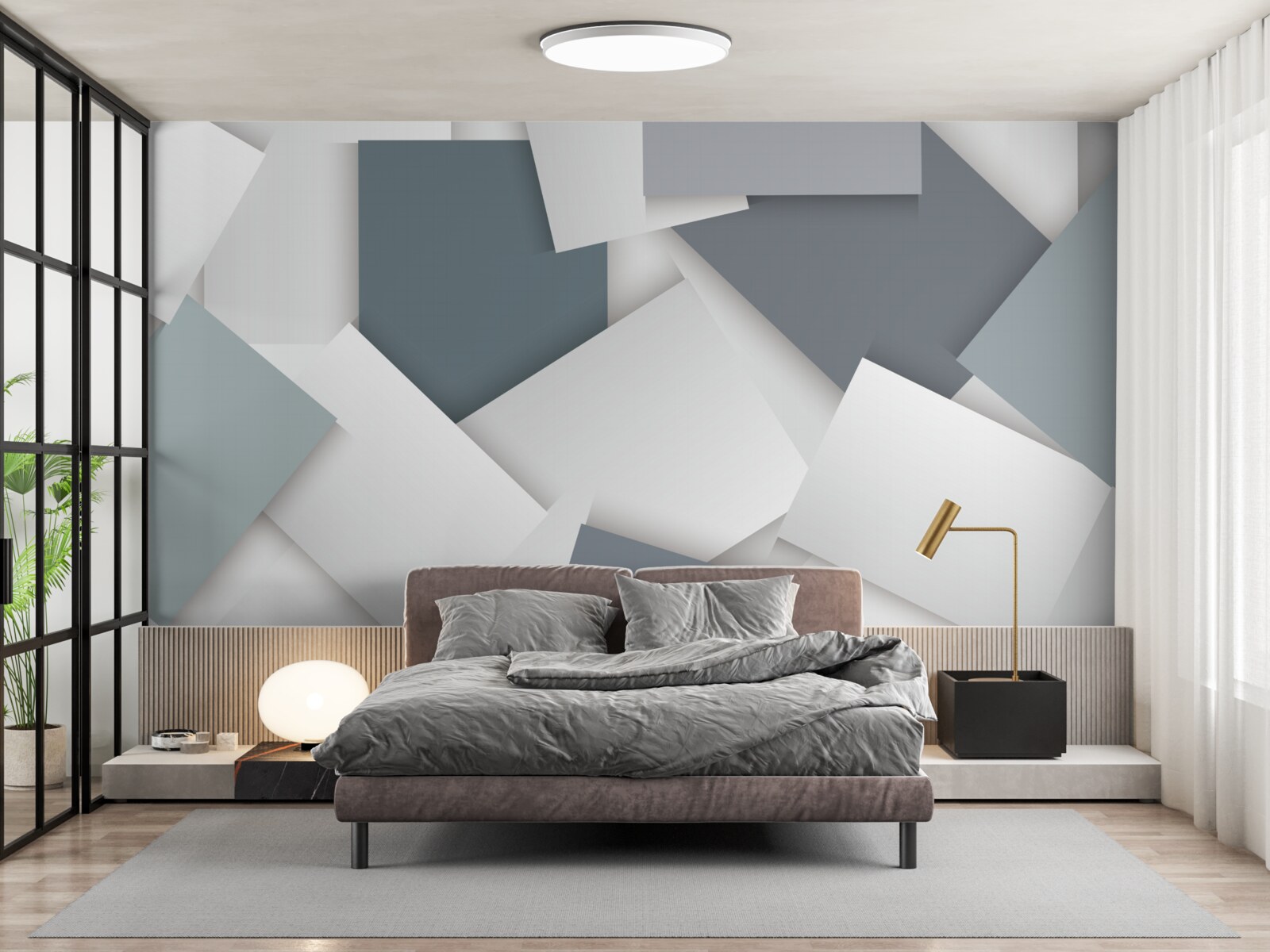 Papier peint les carrés sont blancs et gris