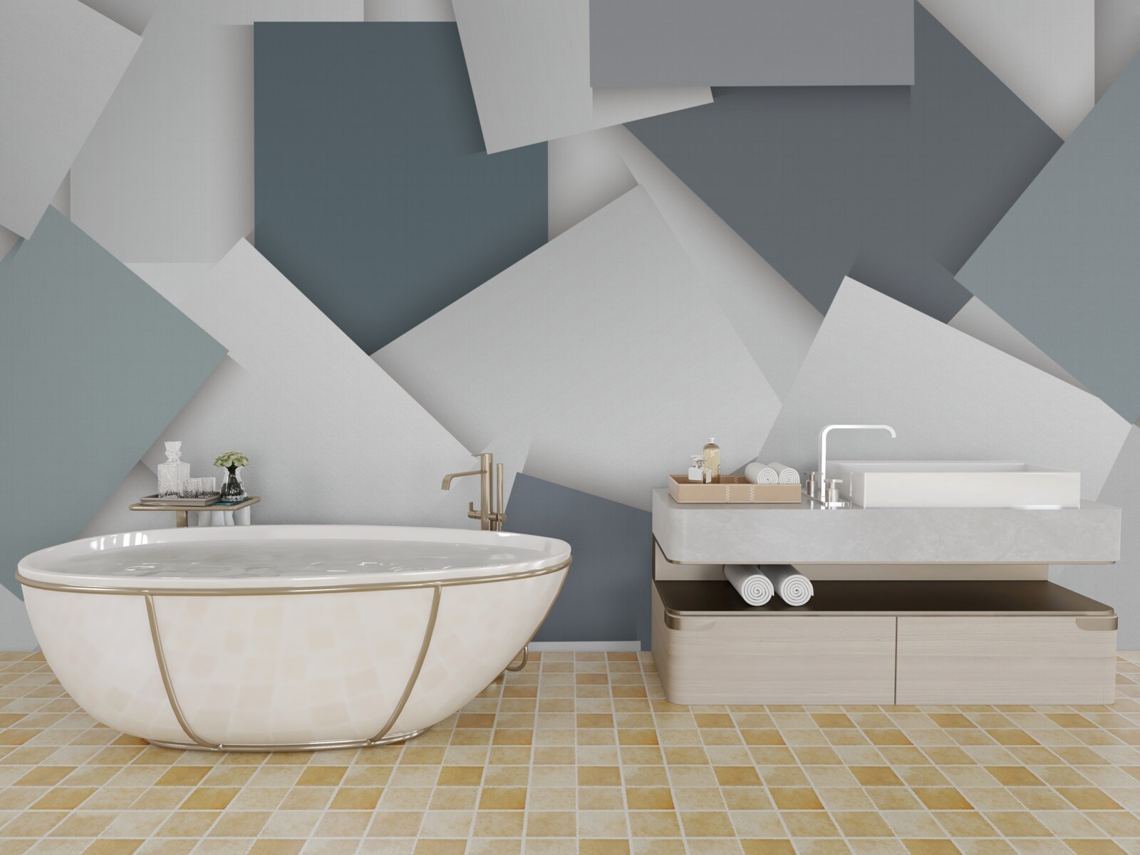 Papier peint les carrés sont blancs et gris