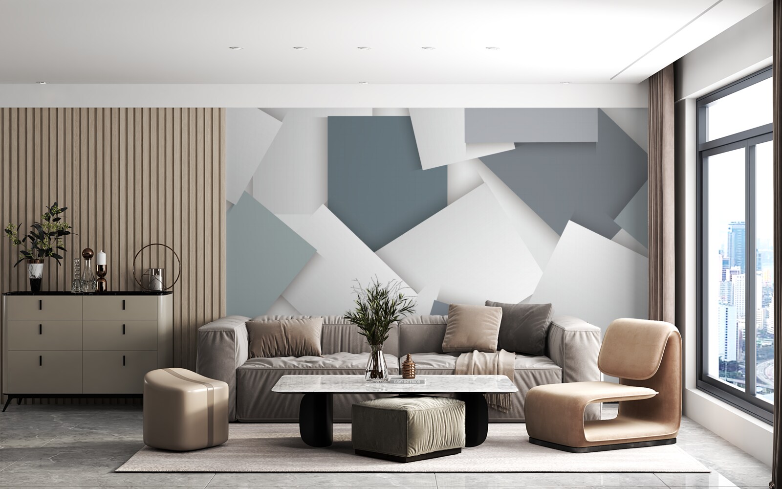 Papier peint les carrés sont blancs et gris