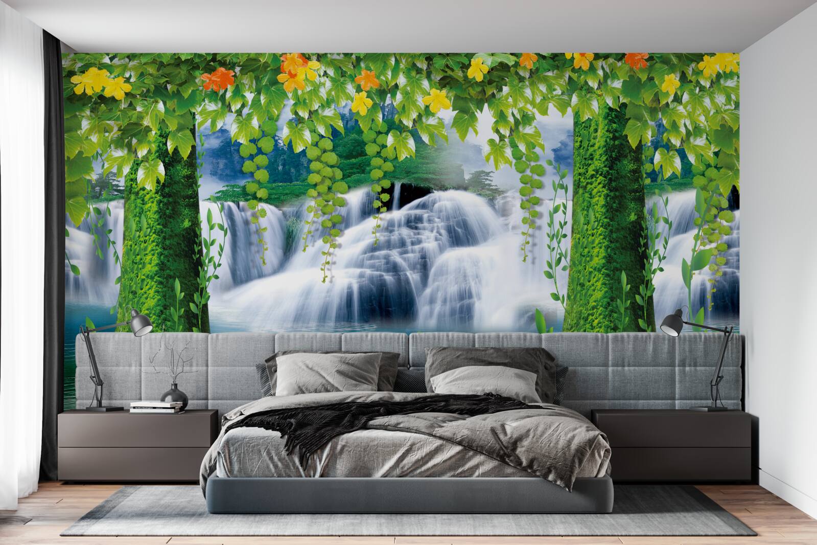 Papier peint belles chutes d'eau en escalier