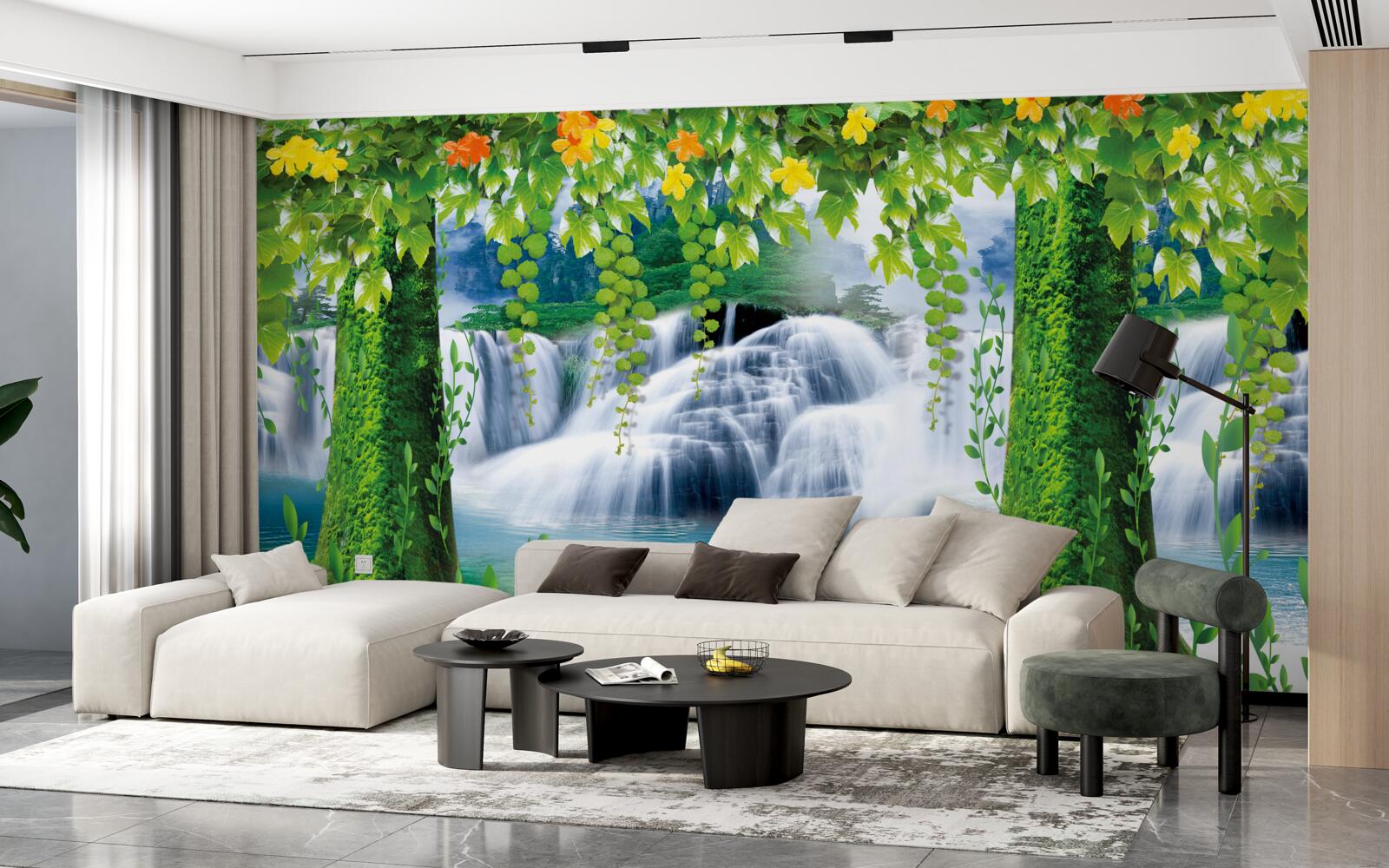 Papier peint belles chutes d'eau en escalier