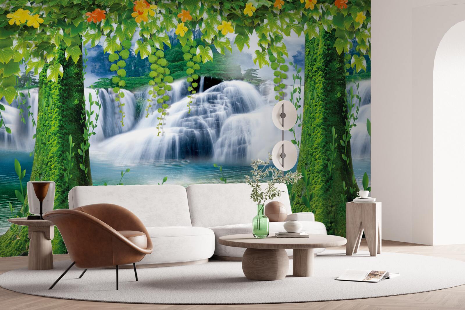 Papier peint belles chutes d'eau en escalier