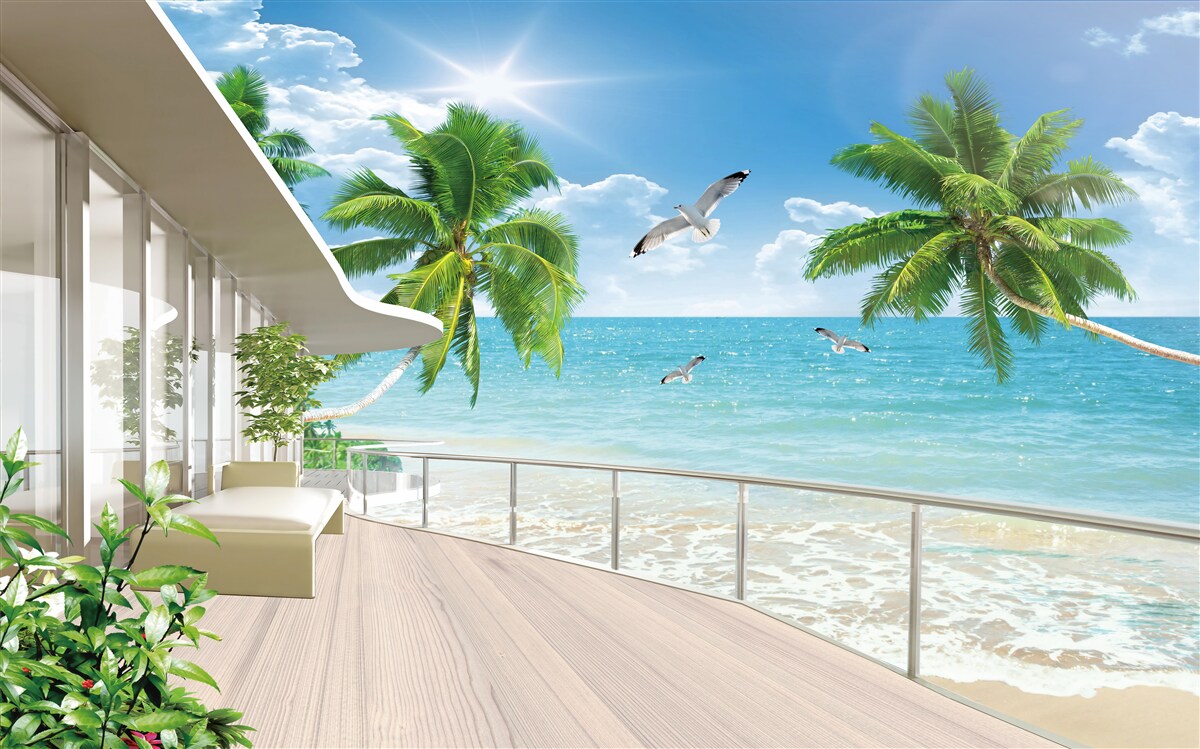 Papier peint villa de luxe au bord de la mer