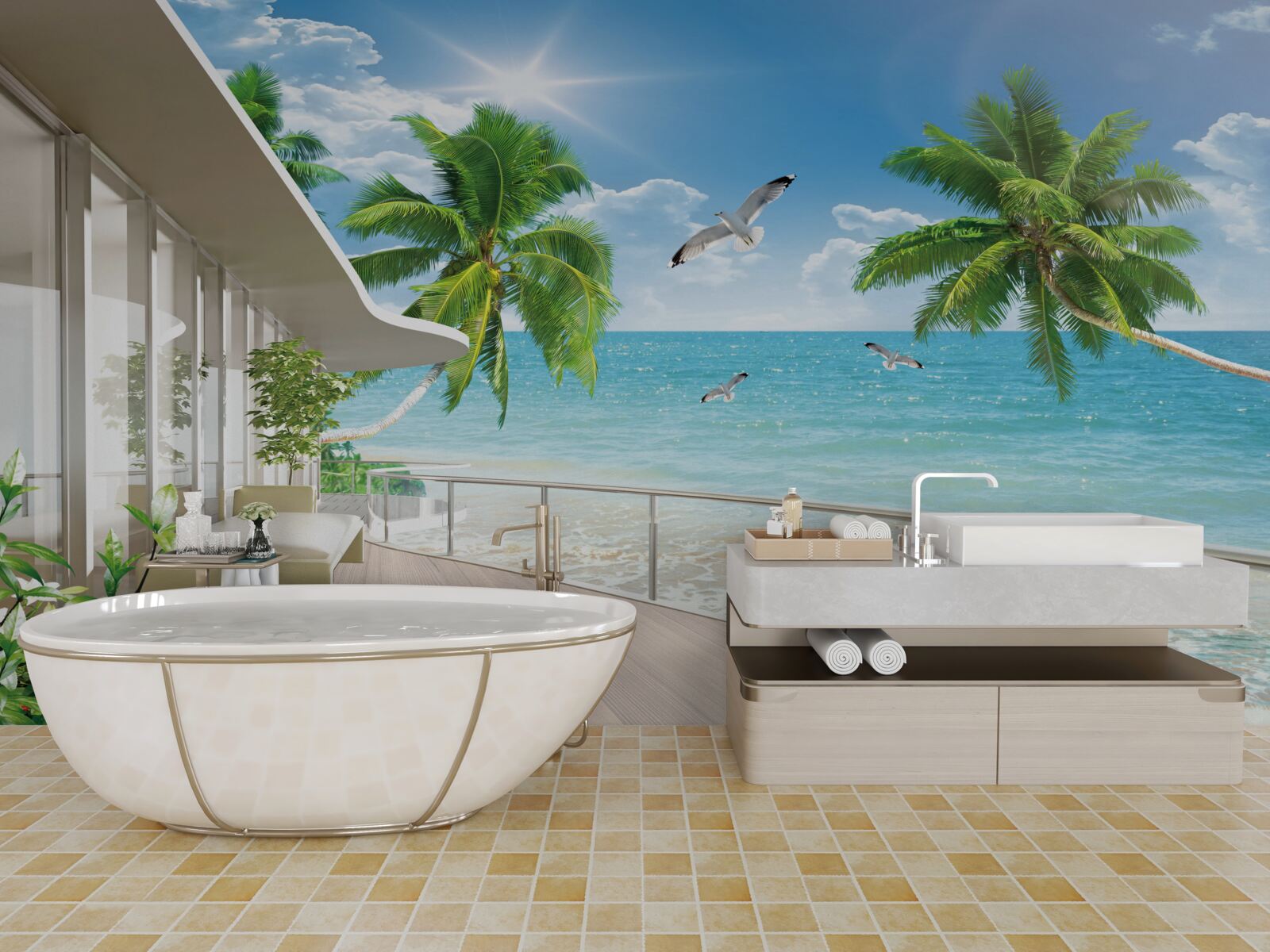 Papier peint villa de luxe au bord de la mer