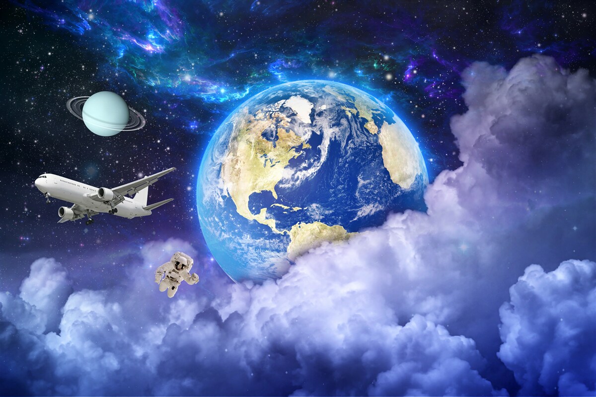 Papier peint avion et astronaute dans l'espace