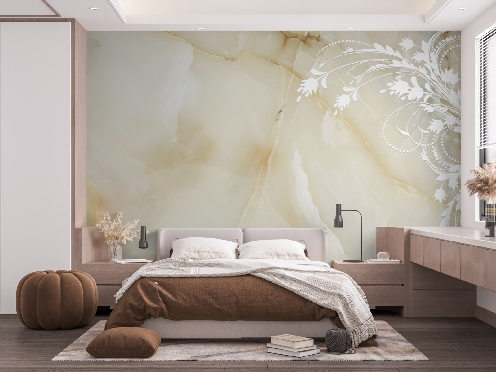 Papier peint fond clair avec des roses de couleur crème