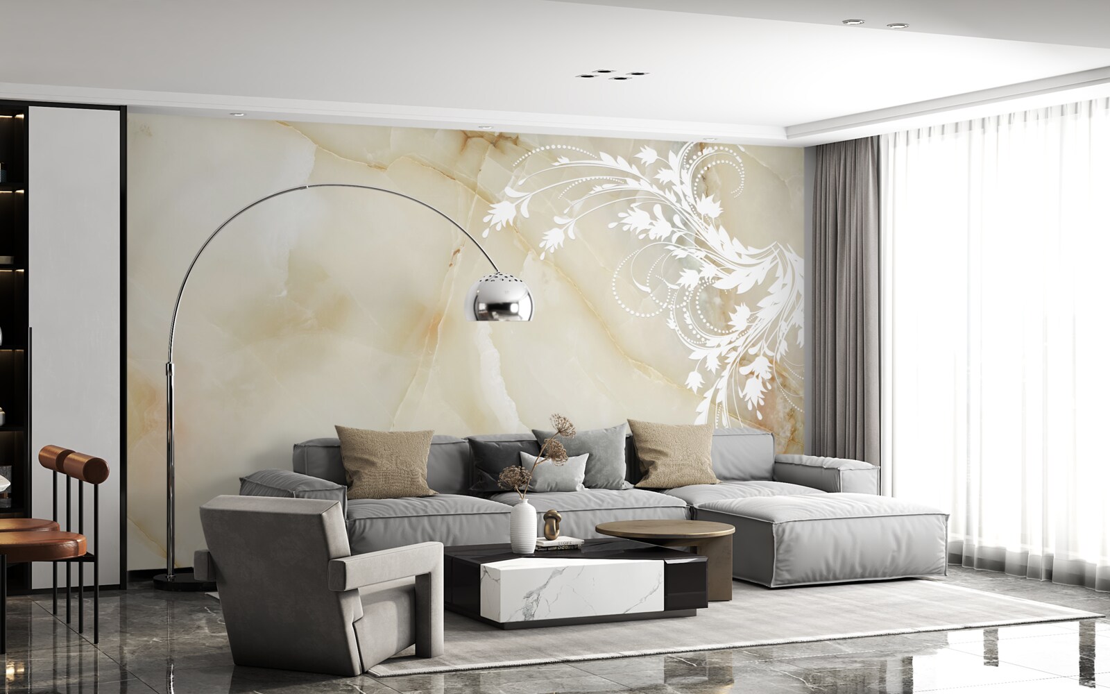 Papier peint fond clair avec des roses de couleur crème