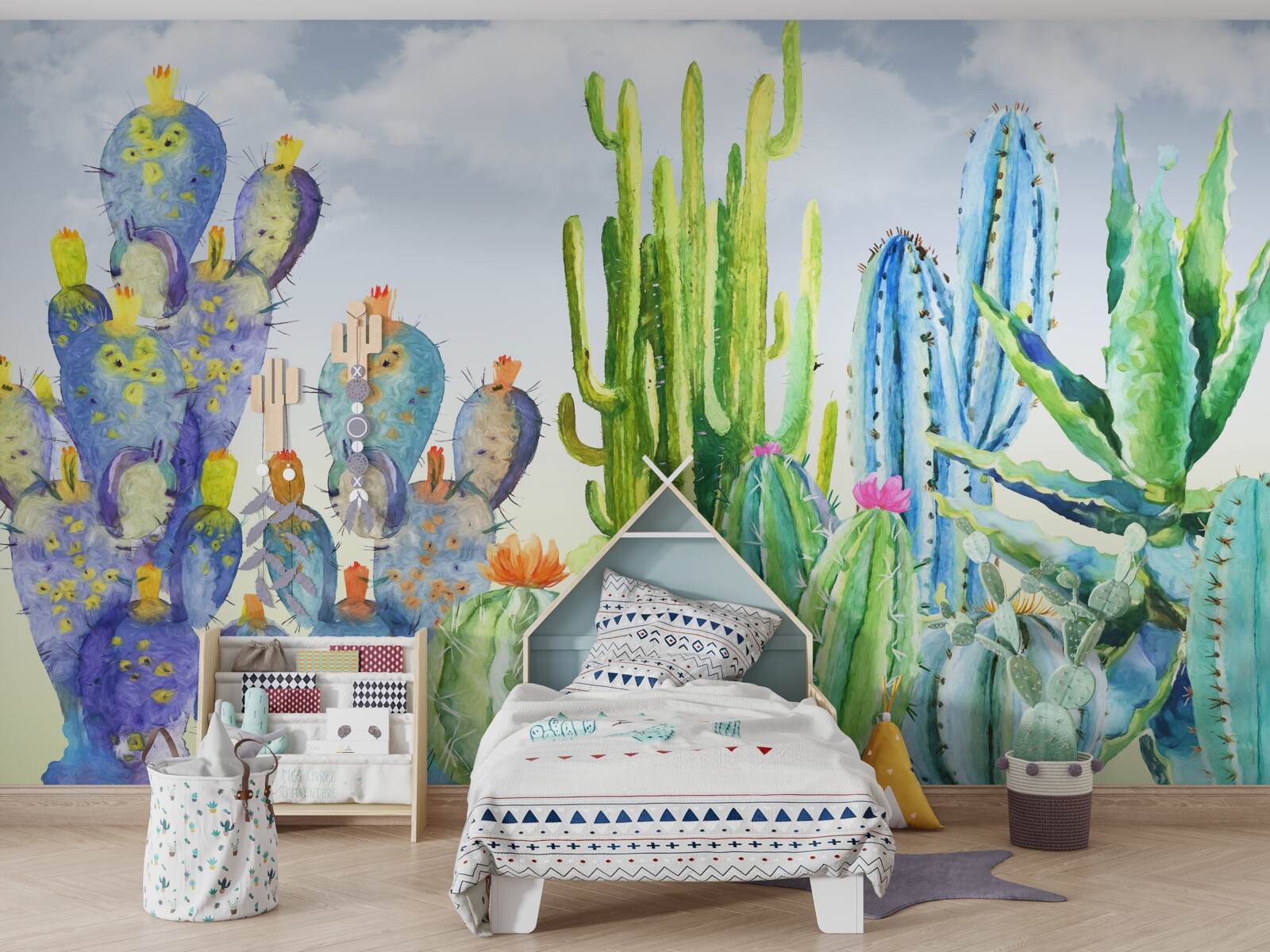 Papier peint grands cactus de différentes couleurs