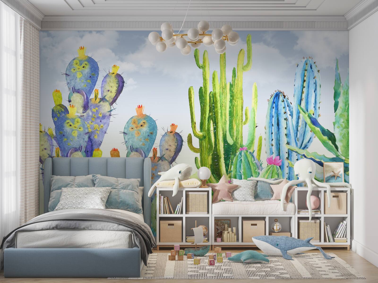 Papier peint grands cactus de différentes couleurs