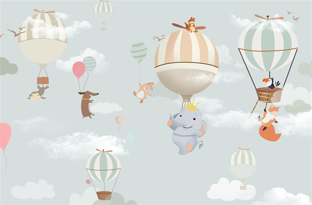 Papier peint les animaux flottent sur des ballons et des ballons de baudruche