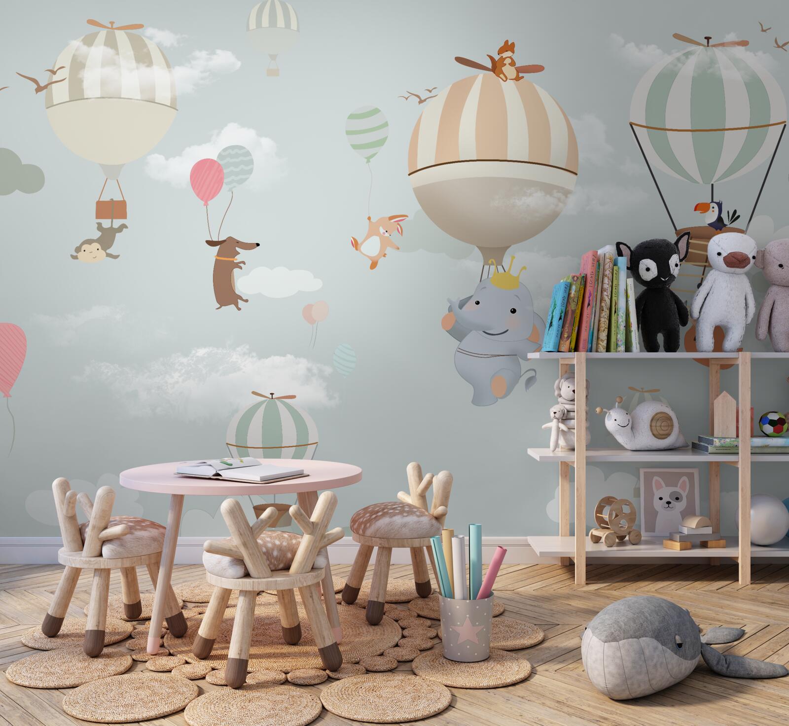 Papier peint les animaux flottent sur des ballons et des ballons de baudruche