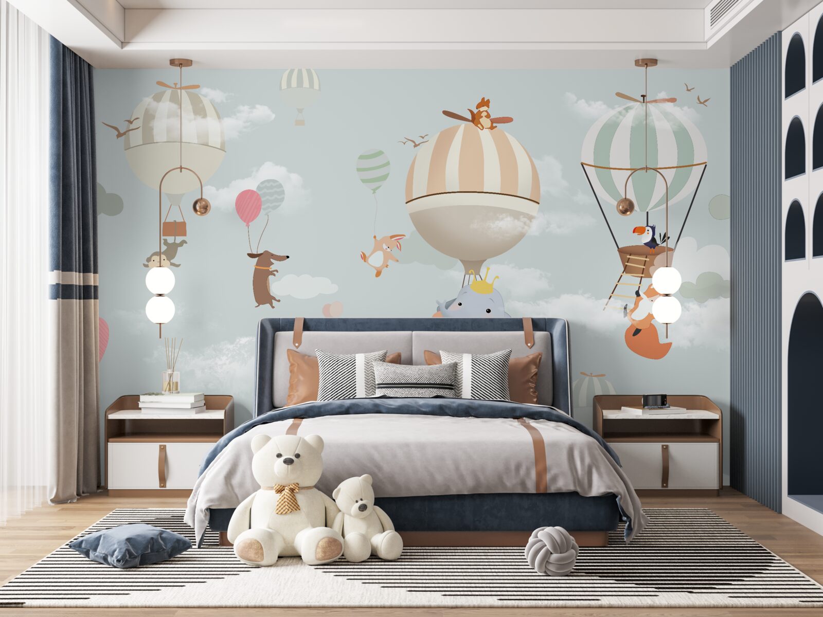 Papier peint les animaux flottent sur des ballons et des ballons de baudruche