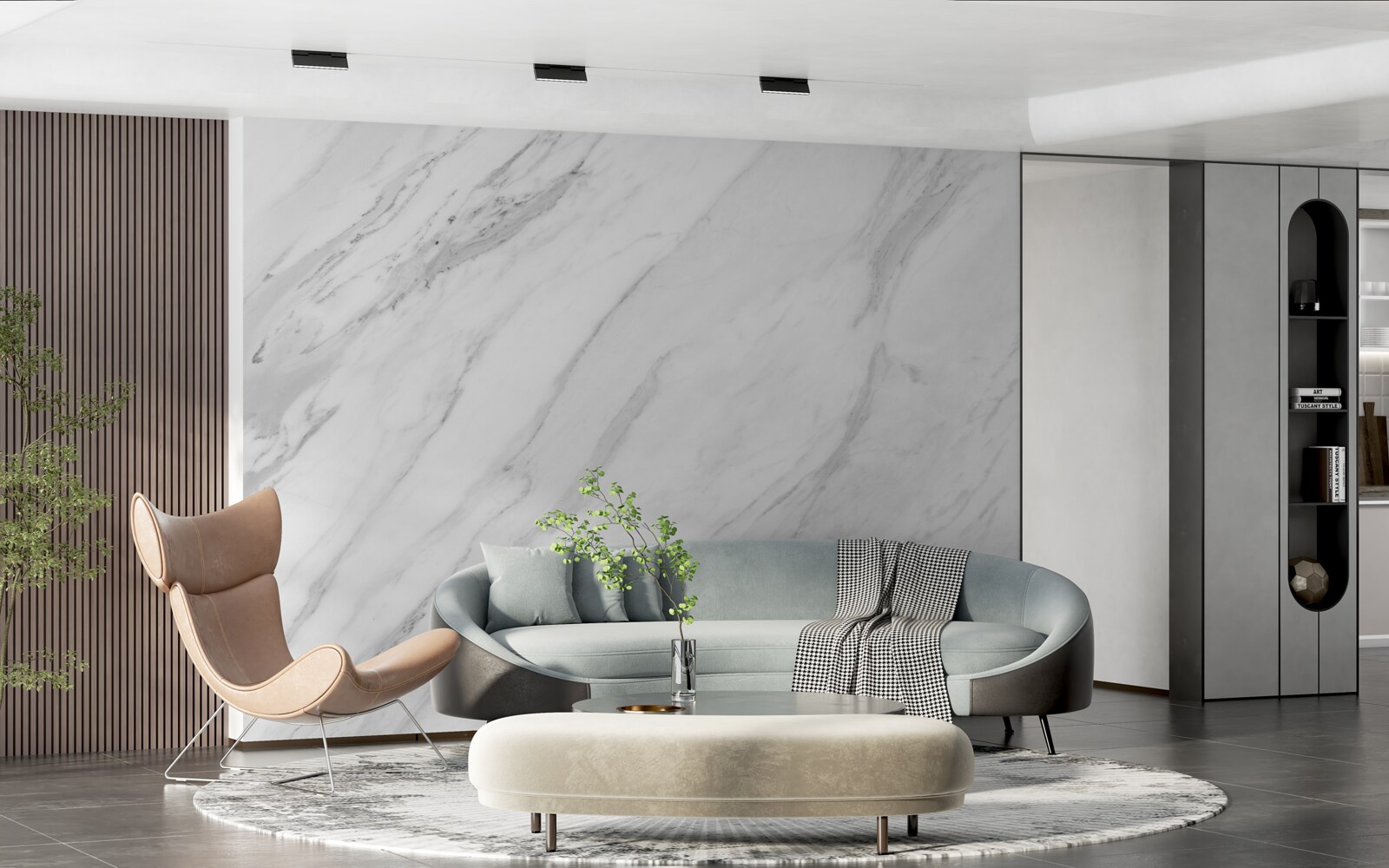 Papier peint marbre gris blanc