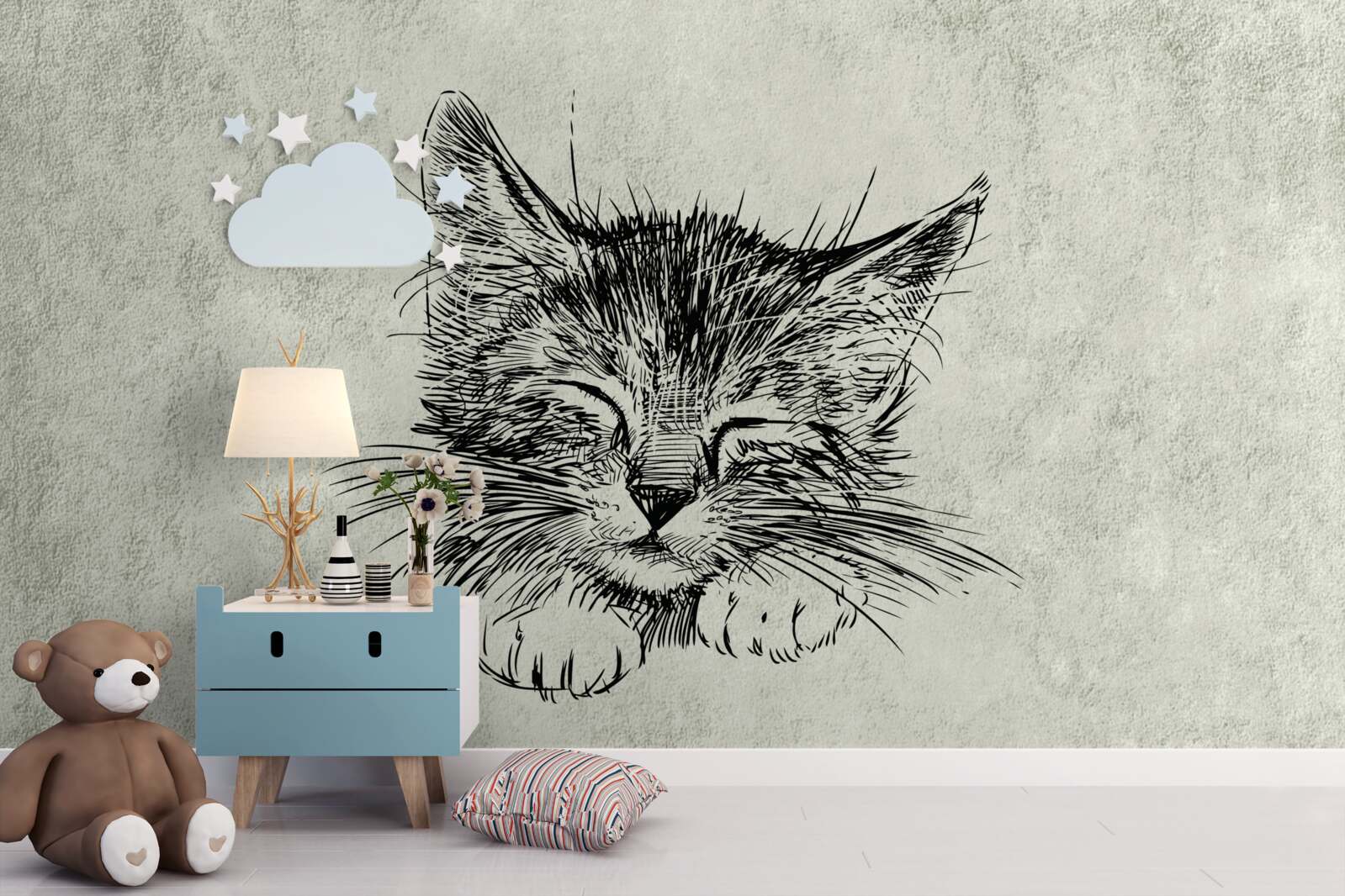 Papier peint la photo montre un chat avec les yeux fermés