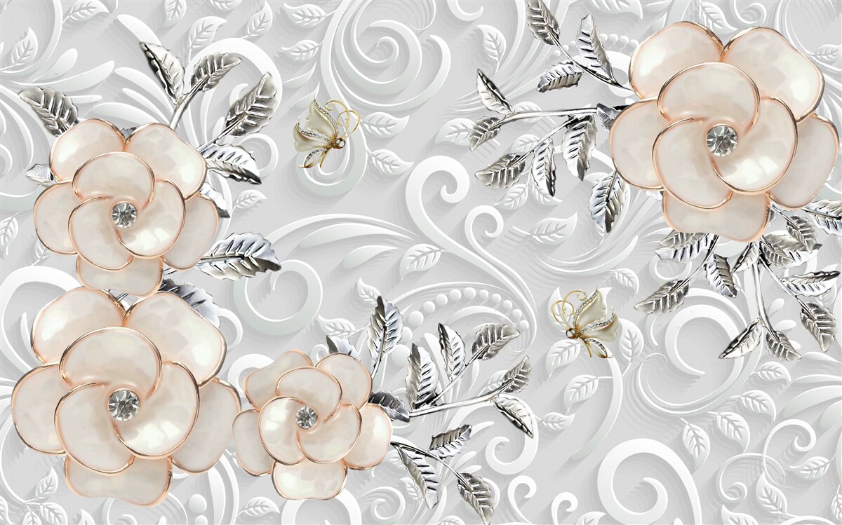 Papier peint roses crème