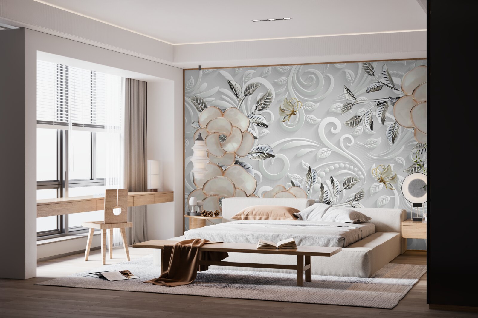 Papier peint roses crème