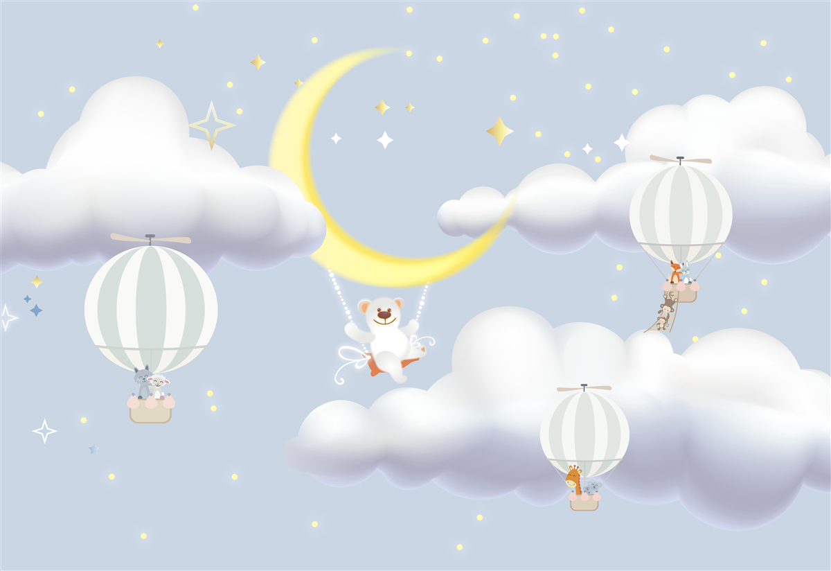 Papier peint l'ours est sur la lune et les animaux dans des ballons d'air