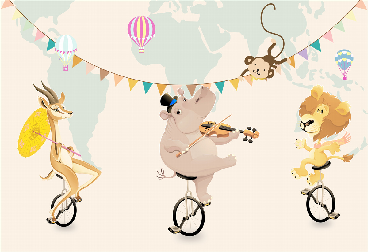 Papier peint les animaux se déplacent en monocycles