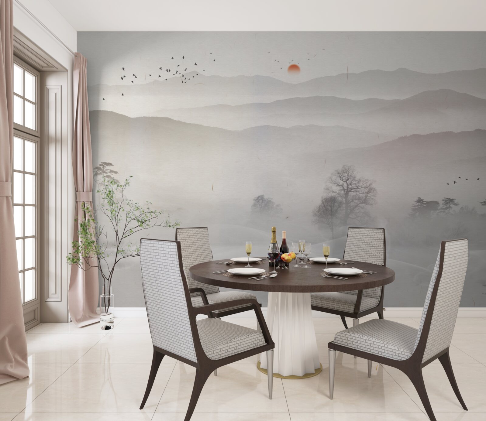 Papier peint l'aube et un homme seul dans un bateau