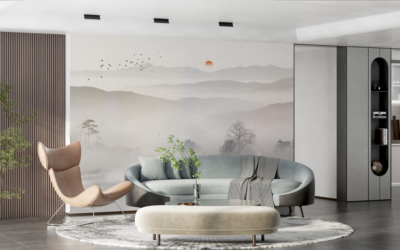 Papier peint l'aube et un homme seul dans un bateau