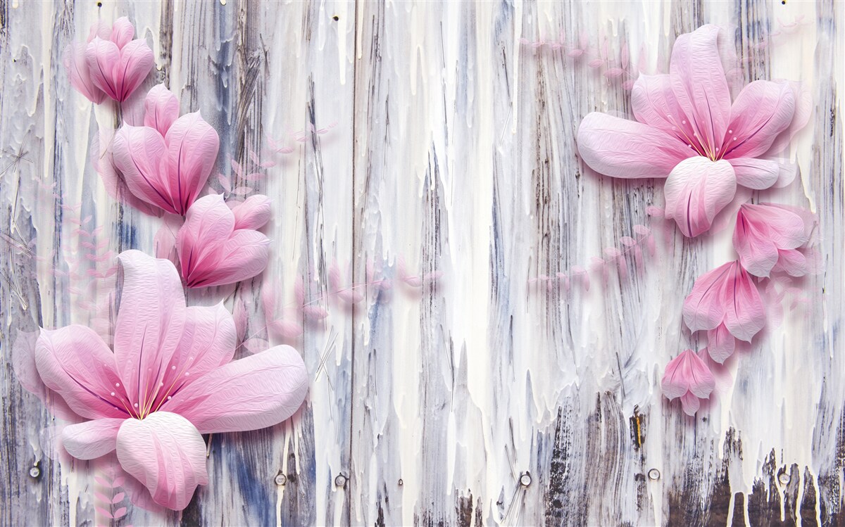 Papier peint fleurs roses sur le mur dans différentes nuances
